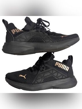 Puma Black Athletic Training Running Shoes Women Size 6 Rose Gold Logo Sneakers